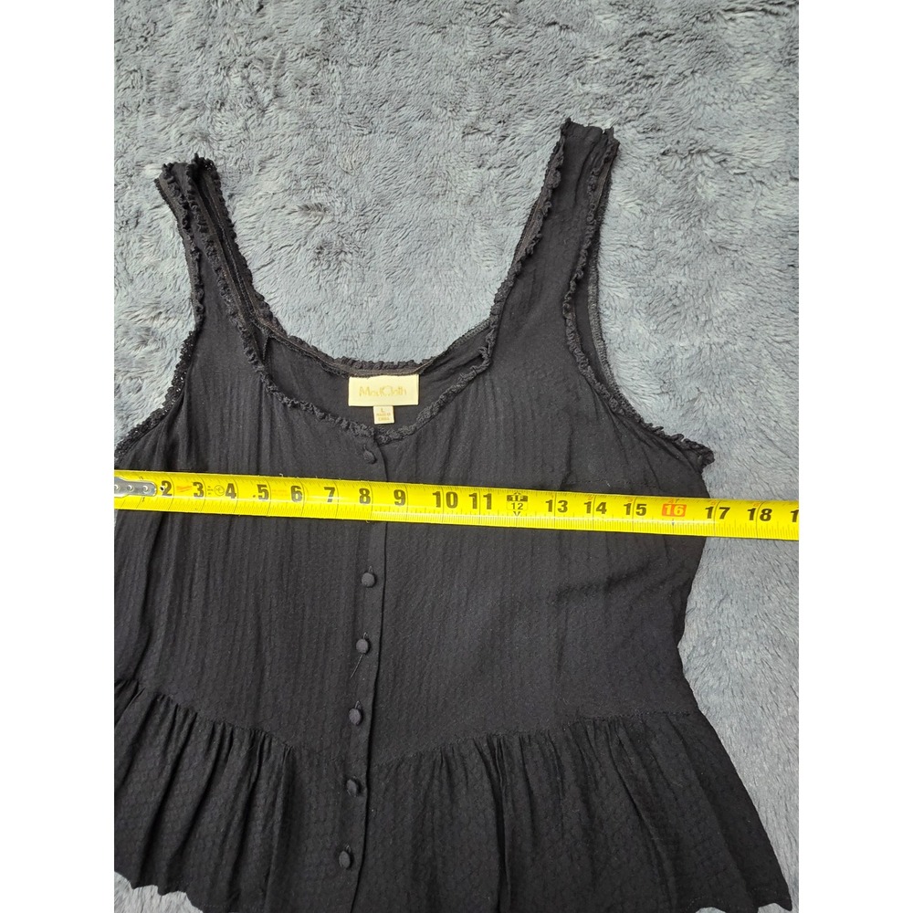 ModCloth Black Peplum Button Front Tank Top Crochet Trim Rayon Large - Picture 3 of 7